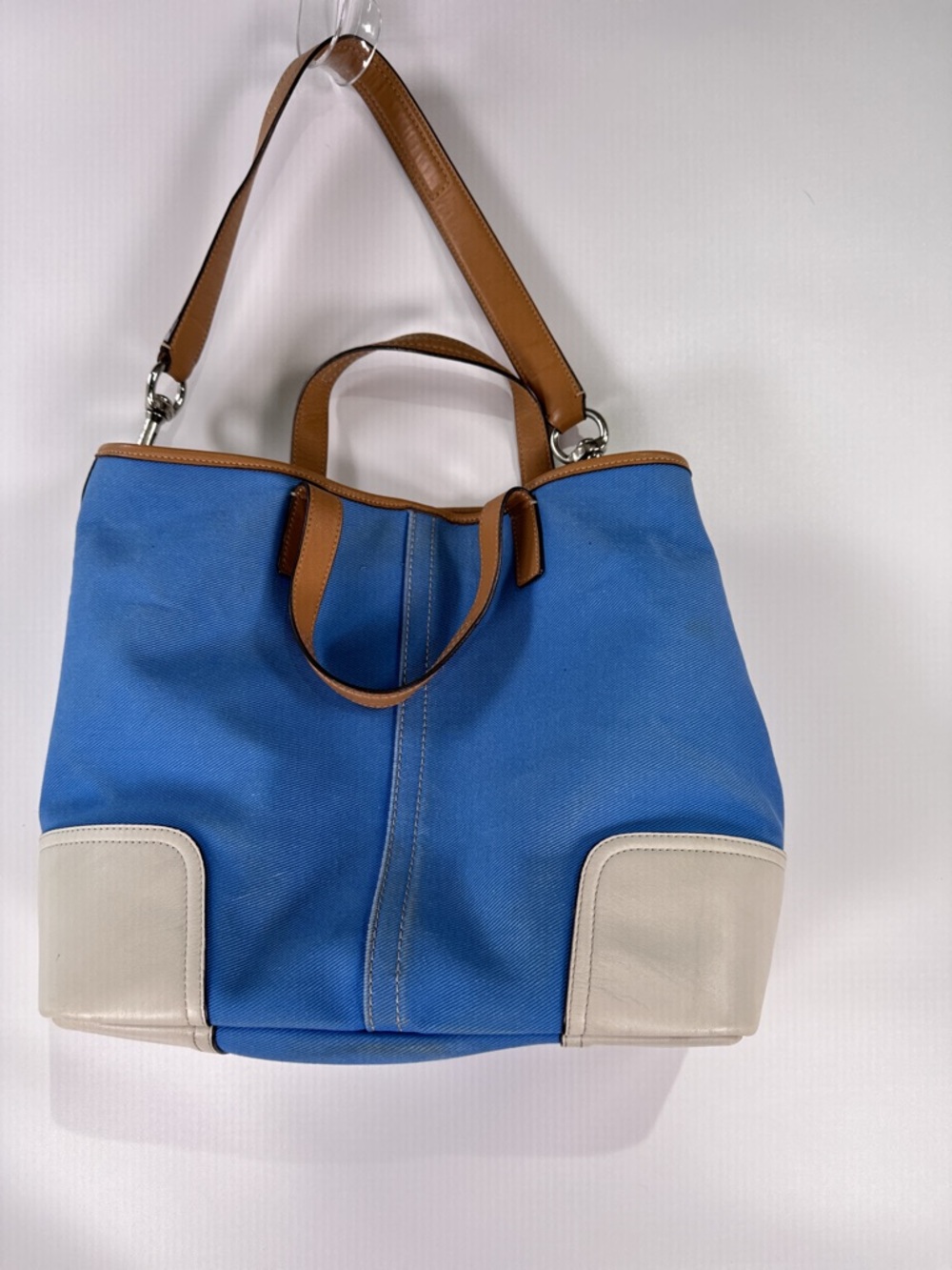Coach Hadley Duffle Tote F28286 Twill Leather Brilliant Blue Large - Picture 2 of 16
